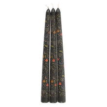 Load image into Gallery viewer, Set of 3 Black Folk Floral Print Taper Candles