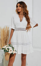 Load image into Gallery viewer, V Neck Lace Mini Dress In Ivory White