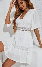 Load image into Gallery viewer, V Neck Lace Mini Dress In Ivory White