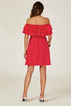 Load image into Gallery viewer, Polka Dot Bardot Frill Mini Dress In Red