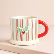 Load image into Gallery viewer, Ceramic Holly Stripe and Bow Christmas Mug