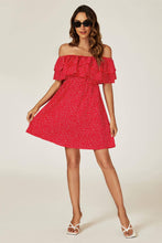 Load image into Gallery viewer, Polka Dot Bardot Frill Mini Dress In Red