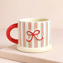 Load image into Gallery viewer, Ceramic Holly Stripe and Bow Christmas Mug