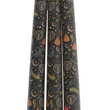 Load image into Gallery viewer, Set of 3 Black Folk Floral Print Taper Candles