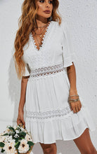 Load image into Gallery viewer, V Neck Lace Mini Dress In Ivory White