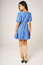 Load image into Gallery viewer, Puff Sleeve Button Down Denim Mini Dress In Light Blue