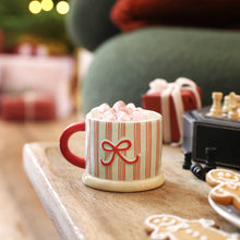 Load image into Gallery viewer, Ceramic Holly Stripe and Bow Christmas Mug