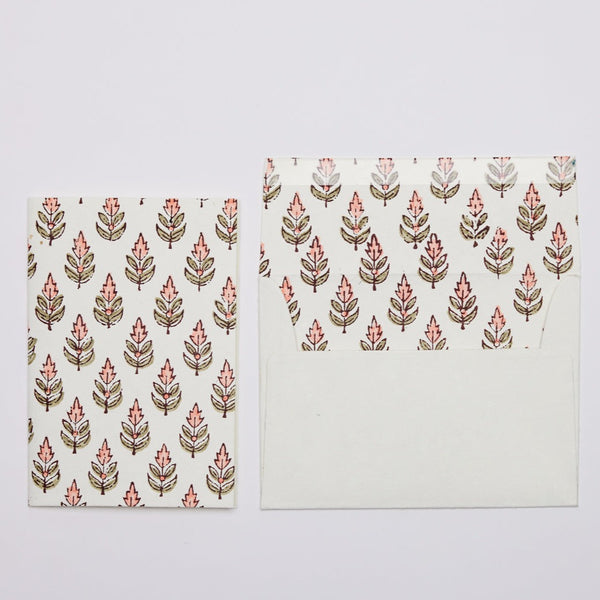 Hand Block Printed Greeting Card - Buti Coral