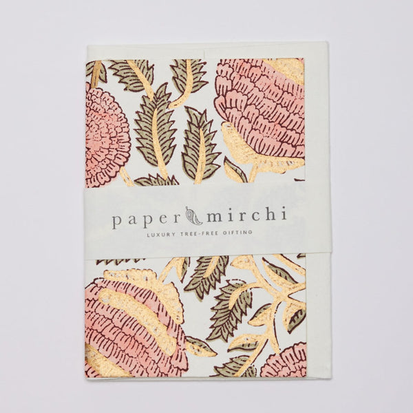 Hand Block Printed Greeting Card - Marigold Glitz Coral