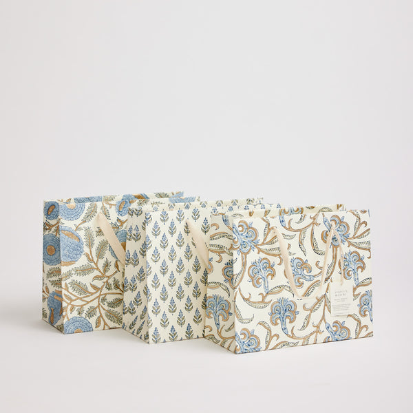 Hand Block Printed Gift Bags | Blue Stone (Medium)