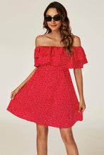 Load image into Gallery viewer, Polka Dot Bardot Frill Mini Dress In Red
