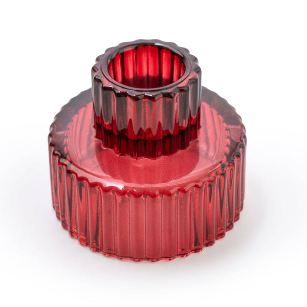 Red Glass Candle Holder - Double Sided