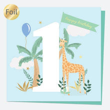 Load image into Gallery viewer, Luxury Foil Kids Birthday Card - Giraffe - 1st Birthday
