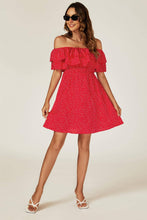 Load image into Gallery viewer, Polka Dot Bardot Frill Mini Dress In Red
