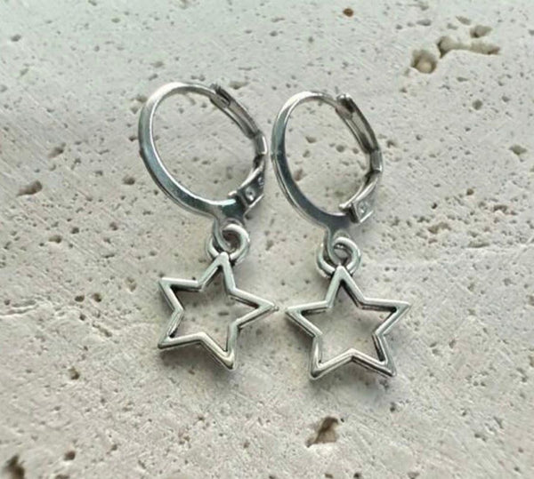 Silver Star Hoop Huggie Earrings