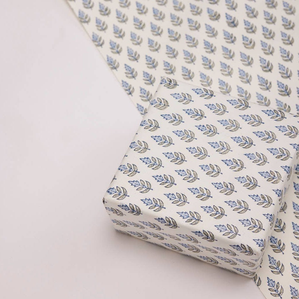 Hand Block Printed Gift Wrap Sheets - Buti Blue Stone