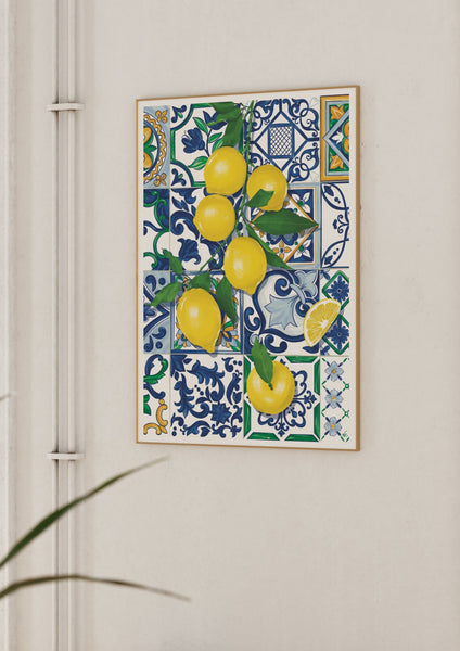 Lemons Over Italian Tiles Art Print
