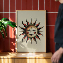 Load image into Gallery viewer, Whimsical Sun Traditional Tattoo Print Poster
