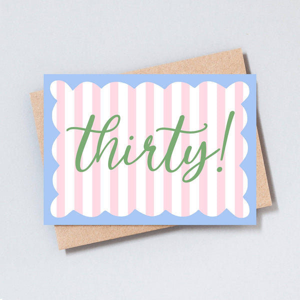 Thirty Stripe Birthday Greeting Card
