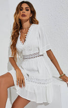 Load image into Gallery viewer, V Neck Lace Mini Dress In Ivory White
