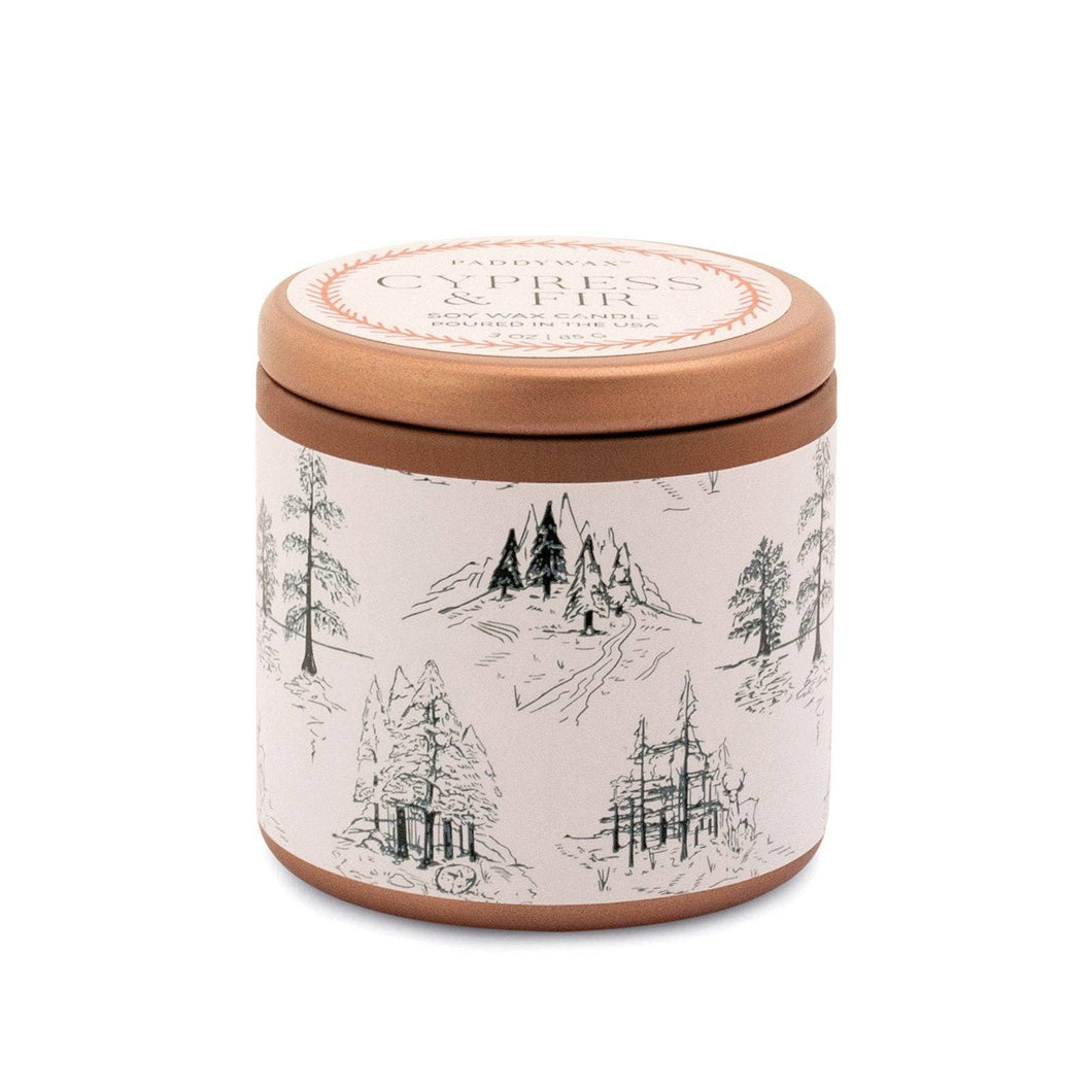 Paddywax Cypress & Fir Copper Tin Candle - White