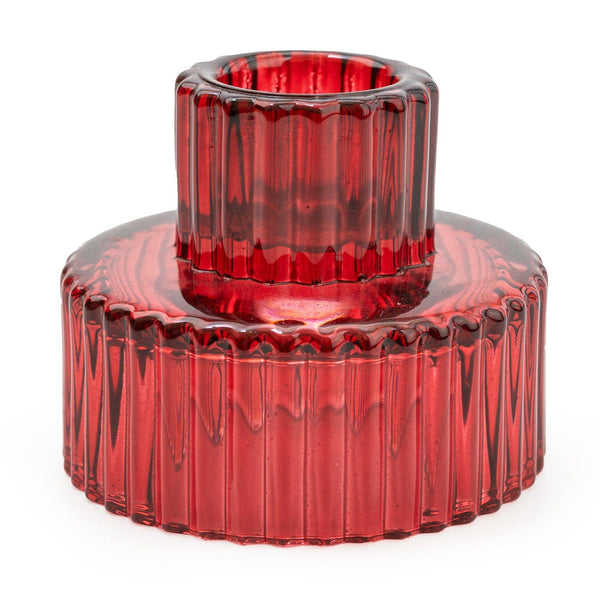 Red Glass Candle Holder - Double Sided