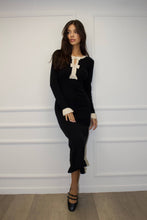 Load image into Gallery viewer, Stretchy maxi knit dress with button bow tie details 
