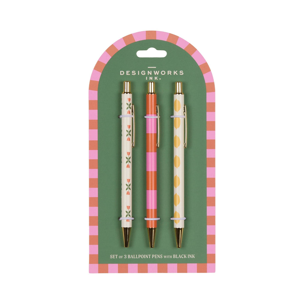 Designworks Ink A Dopo Set of 3 Pens - Flower Stripe Lemon