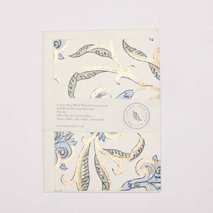 Hand Block Printed Greeting Card - Iris Glitz Blue Stone