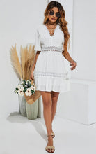 Load image into Gallery viewer, V Neck Lace Mini Dress In Ivory White
