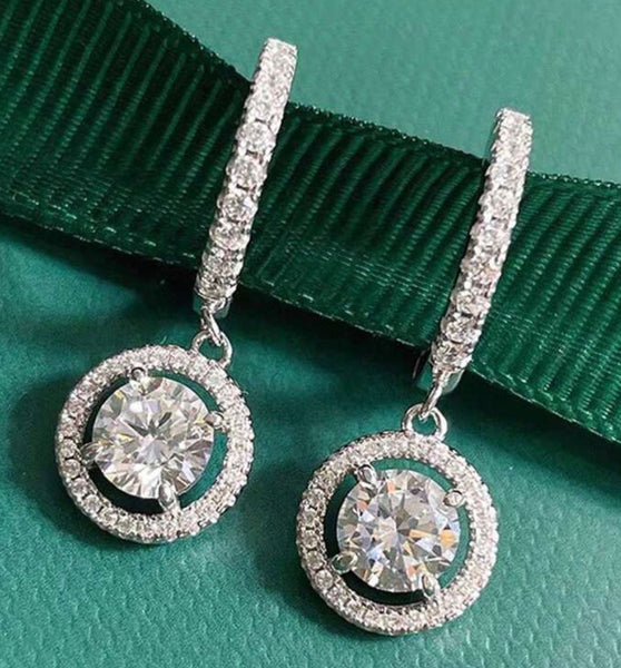 Diamond‑Inspired Halo Drop Earrings