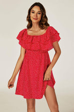 Load image into Gallery viewer, Polka Dot Bardot Frill Mini Dress In Red
