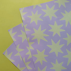 Lilac and Lime Green Stars Wrapping Paper