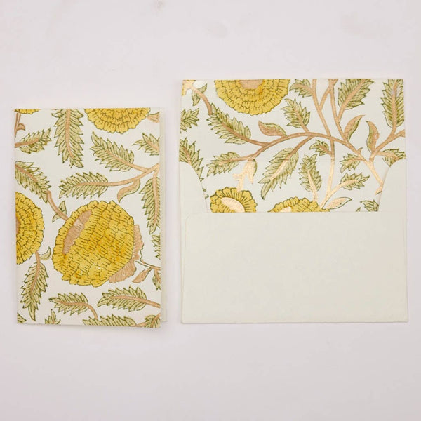 Hand Block Printed Greeting Card - Marigold Glitz Sunshine