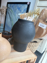 Load image into Gallery viewer, Bloomingville heavy terracotta stone vase in black
