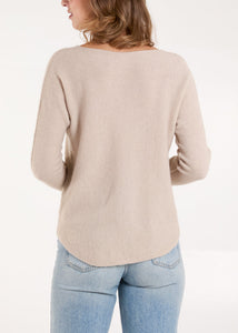 V Neck Soft Knit Jumper - Stone