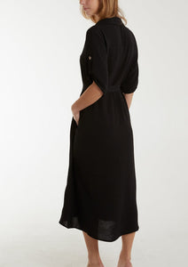 Belted Shirt Dress - Black