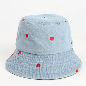 Kids Heart Denim Bucket Hat