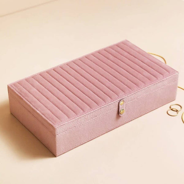 Quilted Velvet Large Jewellery Box in Pink