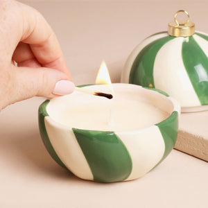 Green Candy Cane Stripe Winter Spice Bauble Candle