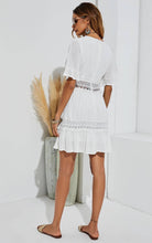 Load image into Gallery viewer, V Neck Lace Mini Dress In Ivory White
