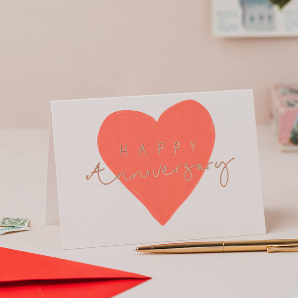 'Happy Anniversary' Red Heart Card with Rose Gold Foil Card