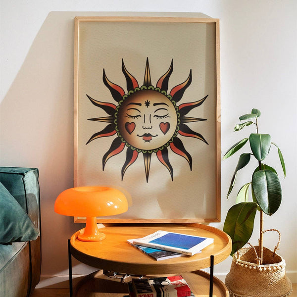 Whimsical Sun Traditional Tattoo Print Poster