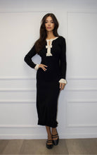 Load image into Gallery viewer, Stretchy maxi knit dress with button bow tie details 
