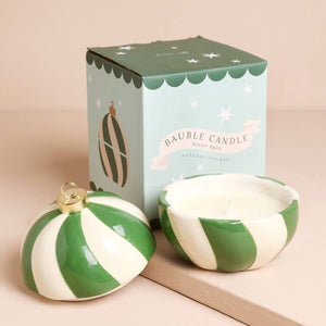 Green Candy Cane Stripe Winter Spice Bauble Candle