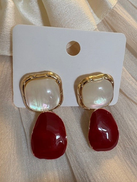 White, red and gold statement earrings