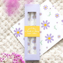 Load image into Gallery viewer, Set of 3 Purple Daisy Taper Candles
