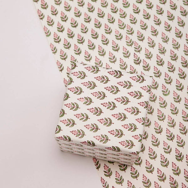 Hand Block Printed Gift Wrap Sheets - Buti Pink Stone