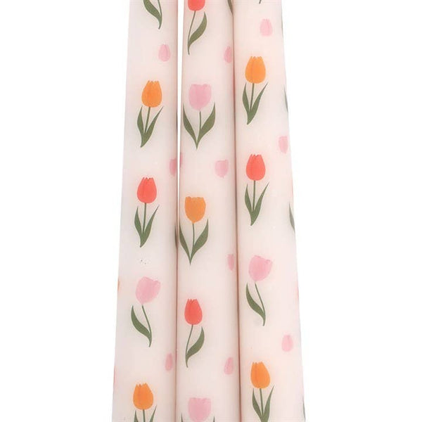 Set of 3 Spring Tulip Print Taper Candles