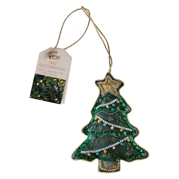 Velvet Beaded Christmas Tree Hanging Decoration